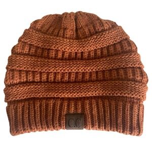 C.C. Beanie Hat Cap Cable Knit Warm Chunky Soft Winter Cozy Burnt Orange